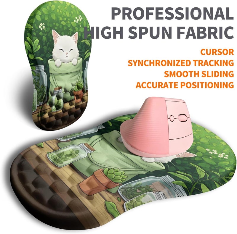 Armanza Ergonomic Joint Wrist Support Mouse Pad with Memory Foam Cushion Massage Bump, Carpal Tunnel Pain Relief Mousepad Slope Design for Wrist Rest, 11.8x7.9 in, Cute Kitten - Image 4